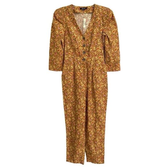 Madewell Corduroy Puff Sleeve Jumpsuit Women’s 00 in Mumbai Floral Moss NEW - Picture 3 of 13